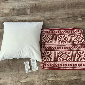 Pottery Barn White Down Feather Pillow Insert 20x20 Red Nordic Fair Isle Cover